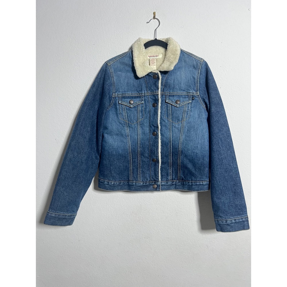 Abercrombie & Fitch Denim Jacket L Blue Womens Western Sherpa Lined Trucker Coat